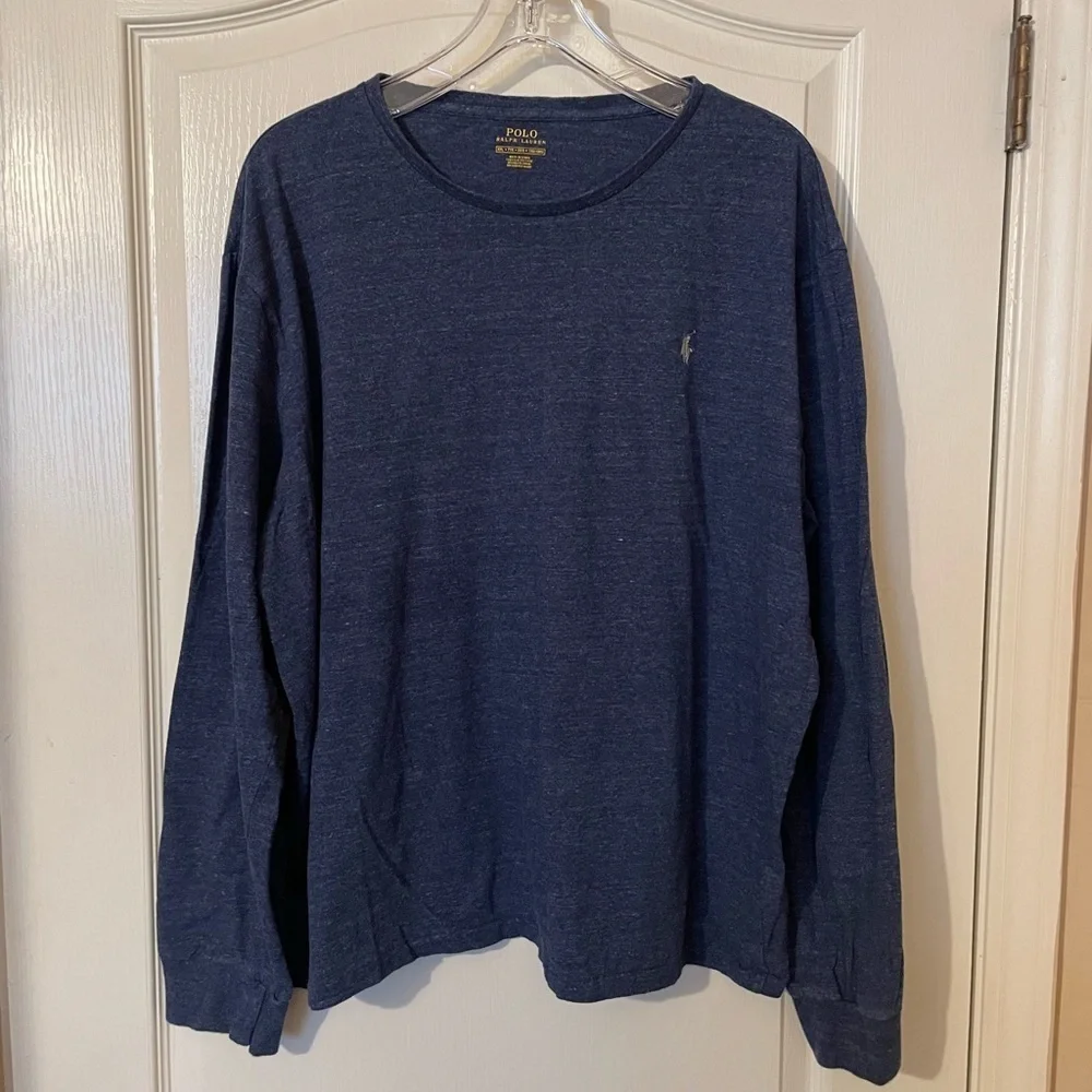 Polo Ralph Lauren Long Sleeve Shirt Tee Cotton  Pony Logo Blue Size XXL Crewneck